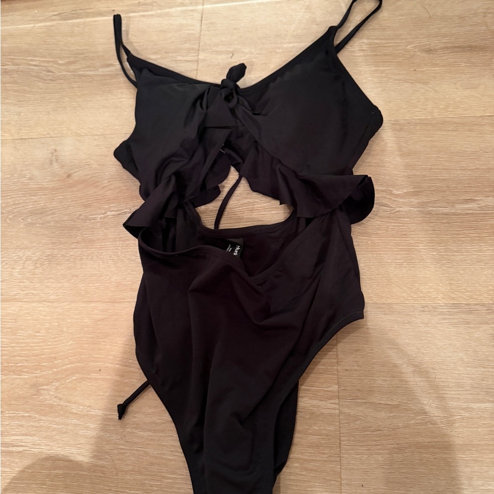 Hurley Black One-Piece Swimsuit with Ruffle Detail